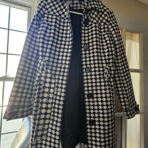 Tommy Hilfiger Navy Blue And White Checkered Heavy Trench Coat